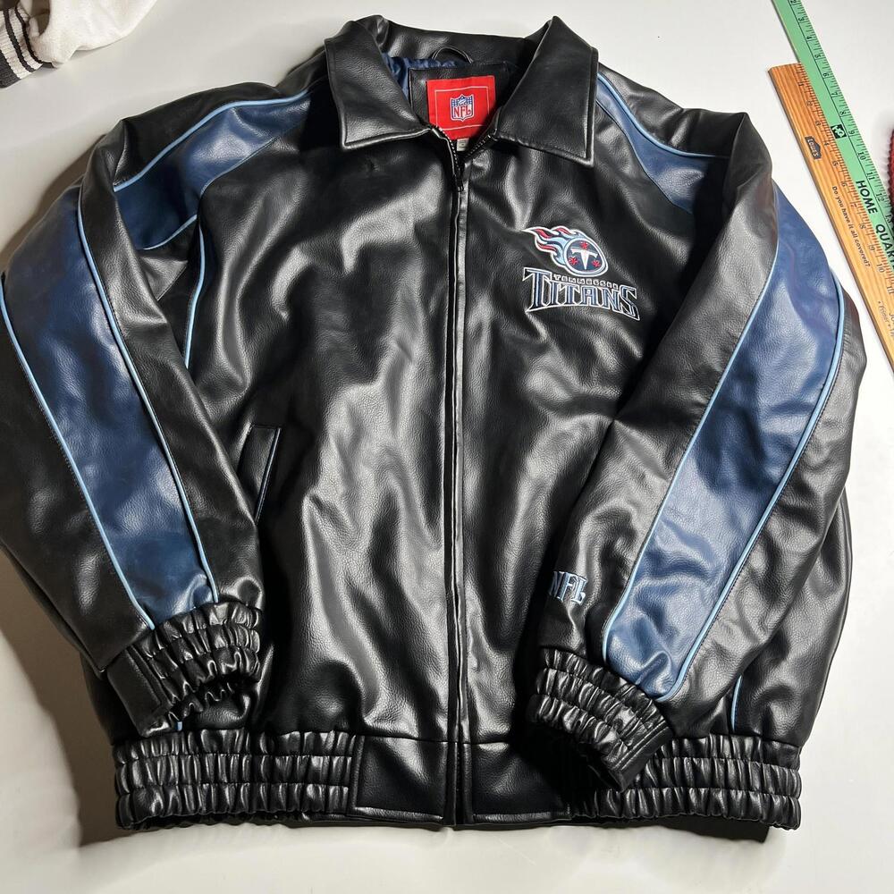 Tennessee Titans Jacket Mens 2XL Black NFL Football Faux Leather Bomber NFL